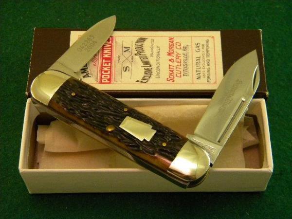 Schatt & Morgan Titusville PA. 2004 Goldenroot Bone Sunfish Knife - NIB Schatt & Morgan Titusville PA. 2004 Goldenroot Bone Sunfish Knife - NIB