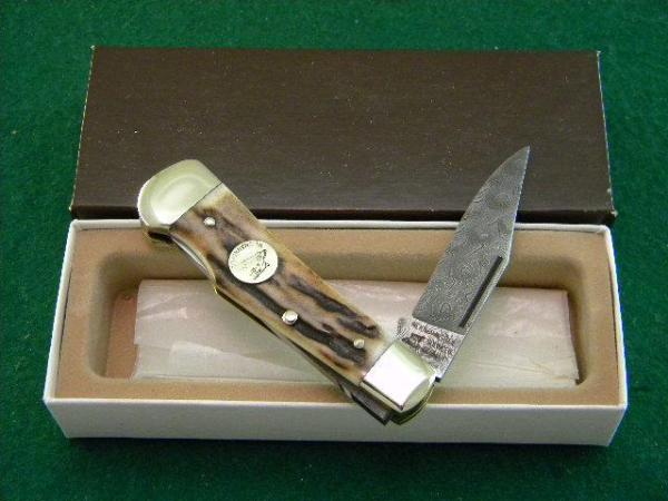 Weidmannsheil Solingen Germany Stag Damascus Lockback Knife - NIB Weidmannsheil Solingen Germany Stag Damascus Lockback Knife - NIB