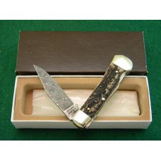 Weidmannsheil Solingen Germany Stag Damascus Lockback Knife - NIB Weidmannsheil Solingen Germany Stag Damascus Lockback Knife - NIB