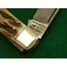 Weidmannsheil Solingen Germany Stag Damascus Lockback Knife - NIB Weidmannsheil Solingen Germany Stag Damascus Lockback Knife - NIB