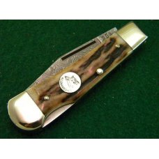 Weidmannsheil Solingen Germany Stag Damascus Lockback Knife - NIB Weidmannsheil Solingen Germany Stag Damascus Lockback Knife - NIB