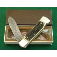 Weidmannsheil Solingen Germany Stag Damascus Lockback Knife - NIB Weidmannsheil Solingen Germany Stag Damascus Lockback Knife - NIB