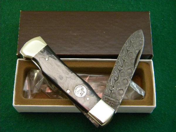 Weidmannsheil Solingen Germany Horn Damascus Lockback Knife - NIB