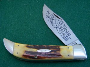Case XX Hand Made USA 3 Dot (1977) Stag 5172 SSP Blue Scroll Clasp Knife - Mint