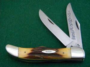 Case XX Stainless USA 3 Dot (1977) Stag 5265 SAB SSP Blue Scroll Folding Hunter Knife - Mint
