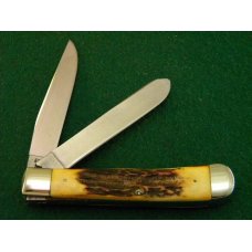 Case XX Stainless USA 3 Dot (1977) Stag 5254 SSP Blue Scroll Trapper Knife - Mint Case XX Stainless USA 3 Dot (1977) Stag 5254 SSP Blue Scroll Trapper Knife - Mint