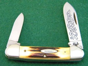 Case XX Stainless USA 3 Dot (1977) Stag 52131 SSP Blue Scroll Canoe Knife - Mint