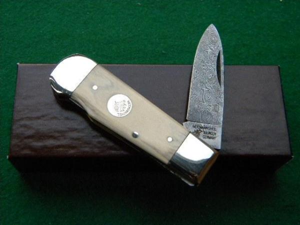 Weidmannsheil Solingen Germany Ivory Damascus Lockback Knife - NIB Weidmannsheil Solingen Germany Ivory Damascus Lockback Knife - NIB