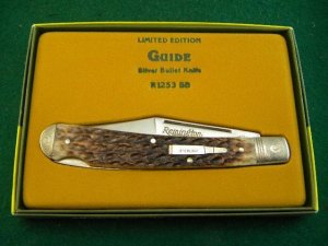 Remington UMC USA 1992 Genuine Bone R1253 Enraved Silver Bullet Guide Lockback Knife - NIB 
