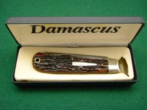 Remington UMC USA 1997 Genuine Bone R1123 Damascus Silver Bullet Knife - NIB 