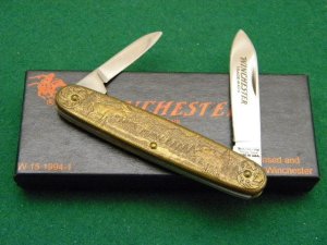 Winchester Trademark USA W 15 1994-1 Brass 2 Blade Pen Knife - NIB