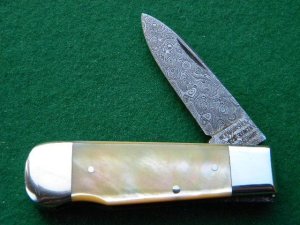 Weidmannsheil Solingen Germany Gold Lip Pearl Damascus Lockback Knife