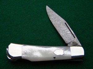 Friedrich Olbertz Solingen Germany Pearl Damascus Lockback Knife