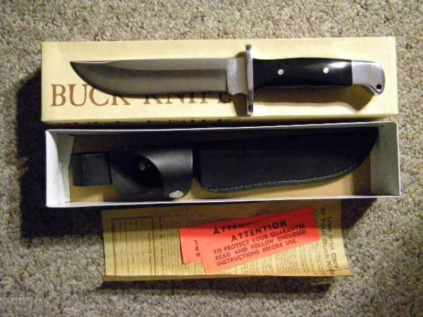 Buck 124 USA Black Micarta Hunting Sheath Knife Pre 1986 - NIB Buck 124 USA Black Micarta Hunting Sheath Knife Pre 1986 - NIB