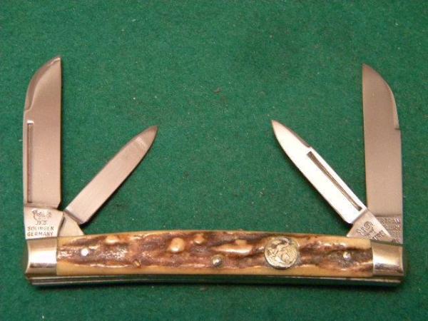 Hen and Rooster Bertram Cutlery Rostfrei Solingen Germany Stag 114 DS Congress Knife c.1980's