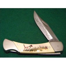 Schrade + USA Sporting Dogs Commemorative Scrimshaw English Pointer Lockback Knife and Pouch - NIB