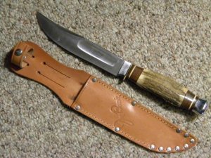 Carl Schlieper Solingen Germany Eye Stag Jim Bowie Sheath Knife-  C. 1980's