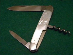 E Bruckmann Ohligs Solingen Germany Pearl Corkscrew Knife - C. 1891-1956