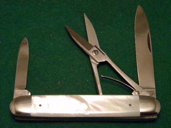 E Bruckmann Ohligs Solingen Germany Pearl 3 Blade Scissors Knife - C. 1891-1956 E Bruckmann Ohligs Solingen Germany Pearl 3 Blade Scissors Knife - C. 1891-1956