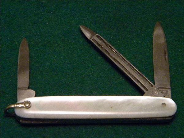 E Bruckmann Solingen Germany Pearl Fob Knife - C. 1891-1956 E Bruckmann Solingen Germany Pearl Fob Knife - C. 1891-1956