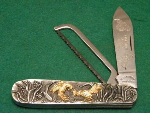 Smokey Mountain Knife Works Fighting Cocks Knife with Cock Spur Saw - Shaw Leibowitz Handles