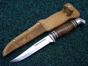 Boker Tree Brand USA 156B Stacked Leather Sheath Knife c.1950's-1960's