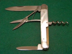 E Bruckmann Ohligs Solingen Germany Pearl Corkscrew Knife - C. 1891-1956