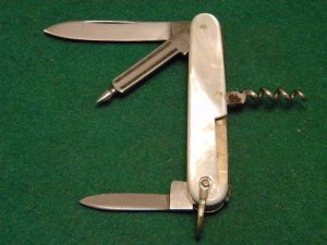 E Bruckmann Solingen Germany Pearl Fob/Corkscrew Knife - C. 1891-1956