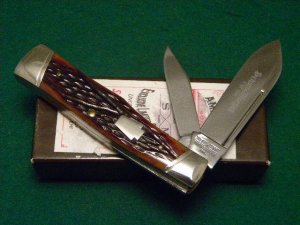 Schatt & Morgan Titusville PA. 2005 Bone 042240 Gunstock 2 Blade Knife 1 of 100 - NIB