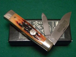 Queen Cutlery Company #40 Titusville A PH-D2 Amber Stag Bone Gunstock Knife - NIB