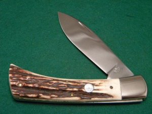 Custom Stag Slip Joint Folding Knife by A.M. Mayhall - C. 1960's