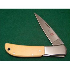 Al Mar Seki Japan Yellowish Micarta 1003-WM Falcon Lockback Knife and Leather Pouch - NIB Al Mar Seki Japan Yellowish Micarta 1003-WM Falcon Lockback Knife and Leather Pouch - NIB