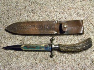 Linder Messer Solingen Germany Rostfrei Rehwappen Stag Dagger with Original Sheath