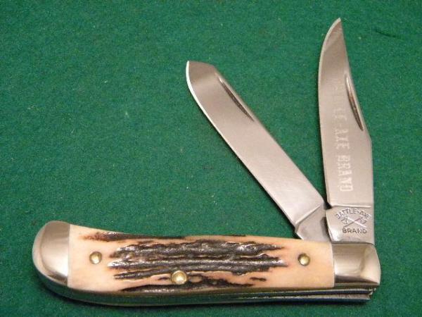 Battle Axe Brand USA (Made by Queen) Stag Mini Trapper Knife