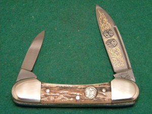 Battle Axe Brand Shouse & Hardin Germany Stag Mini Canoe (Baby Butterbean) Knife
