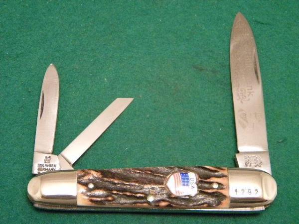 Kissing Crane Solingen Germany Stag Anglo Saxon Whittler Knife Billy Yank - c.1976 Kissing Crane Solingen Germany Stag Anglo Saxon Whittler Knife Billy Yank - c.1976