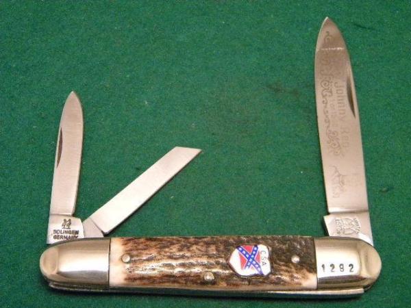 Kissing Crane Solingen Germany Stag Anglo Saxon Whittler Knife Johnny Reb - c.1976