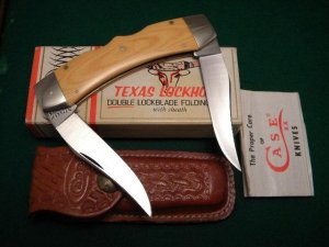 Case XX SS USA 10 Dot (1980) Yellow Micarta Texas Lockhorn Double Lockback Knife