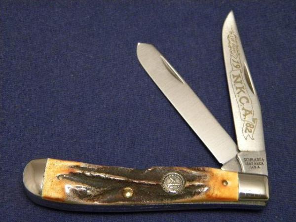 Schrade + USA 1982 NKCA Stag Trapper Knife Schrade + USA 1982 NKCA Stag Trapper Knife