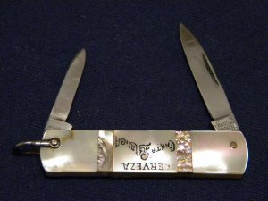 Vintage Paul A. Henckels Solingen Germany Pearl Beer Adv. Fob Knife w/Pearl Covered Backspring