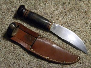 Vintage Marbles Gladstone Mich. USA Stacked Leather Sheath Knife WWII Era