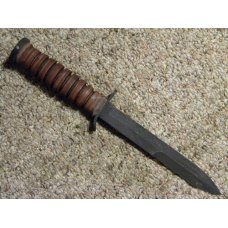 Camillus US M3 Stacked Leather Trench Knife w/Leather Sheath c.1990's