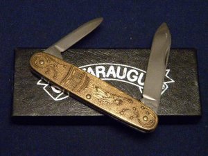 Cattaraugus USA-1 (A.G. Russel) Brass Statue of Liberty 2 Blade Pen Knife - NIB