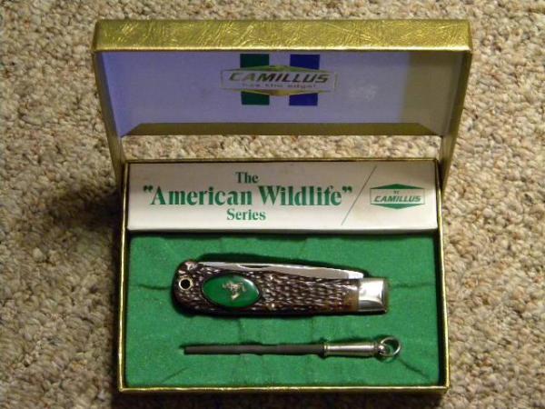 Camillus USA Delrin American Wildlife Series Jumbo Trapper Knife & Sharpener - NIB Camillus USA Delrin American Wildlife Series Jumbo Trapper Knife & Sharpener - NIB