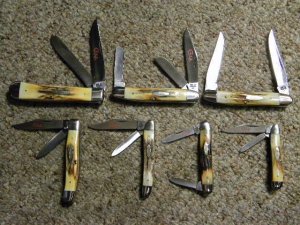 Case XX Stainless USA 2 Dot (1978) Red Etch Stag Set 7 Knives