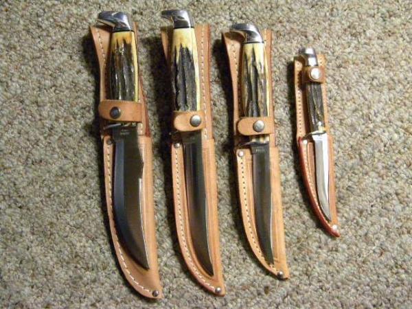 Case XX USA 2 Dot (1978) Red Etch Stag Sheath Knife Set 4 Knives Case XX USA 2 Dot (1978) Red Etch Stag Sheath Knife Set 4 Knives