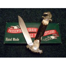 Parker Cut. Co. Hand Made Japan 2nd Cut Stag EK-5 Folding Lockback Bowie Knife - NIB Parker Cut. Co. Hand Made Japan 2nd Cut Stag EK-5 Folding Lockback Bowie Knife - NIB