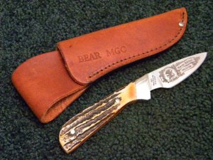 Bear MGC Heritage Bear & Son Cutlery USA Genuine Stag Sheath Knife Hunting Heritage Collection
