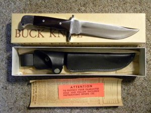 Buck 124 USA Burgandy Micarta Hunting Sheath Knife Pre 1986 - NIB