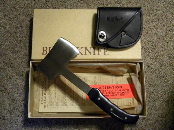 Buck USA Black Micarta Knife Axe Model 106 with Sheath c.1970's - NIB Buck USA Black Micarta Knife Axe Model 106 with Sheath c.1970's - NIB